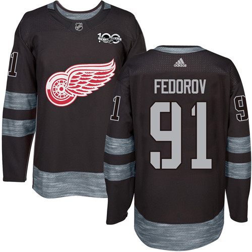Adidas Red Wings #91 Sergei Fedorov Black 1917-100th Anniversary Stitched NHL Jersey